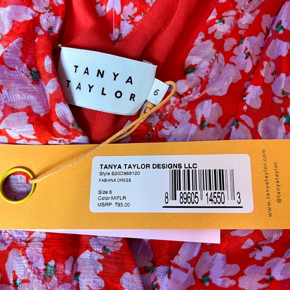 $795 TANYA TAYLOR NWT Designer Silk Boho Red Purple Floral Maxi Dress — Size 6 - Picture 13 of 16